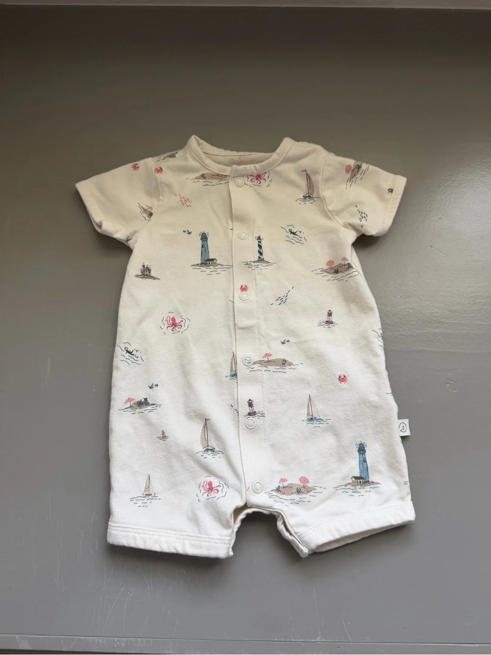 Carter's Cream Nautical Print & Navy Short-Sleeve One-Piece Set